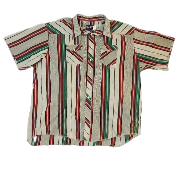 Pearl Snap Wrangler Vintage Western Shirt Button Down Cowboy Stripe - Picture 1 of 4